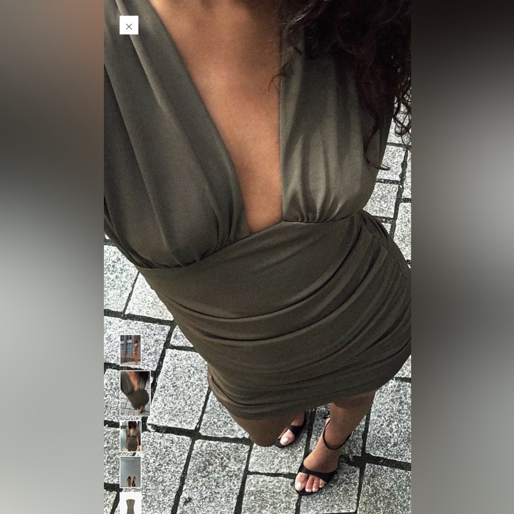NEW WITH TAGS 🎉 Zara khaki SHORT DRESS WITH SHOULDER PADS size L - Picture 3 of 16